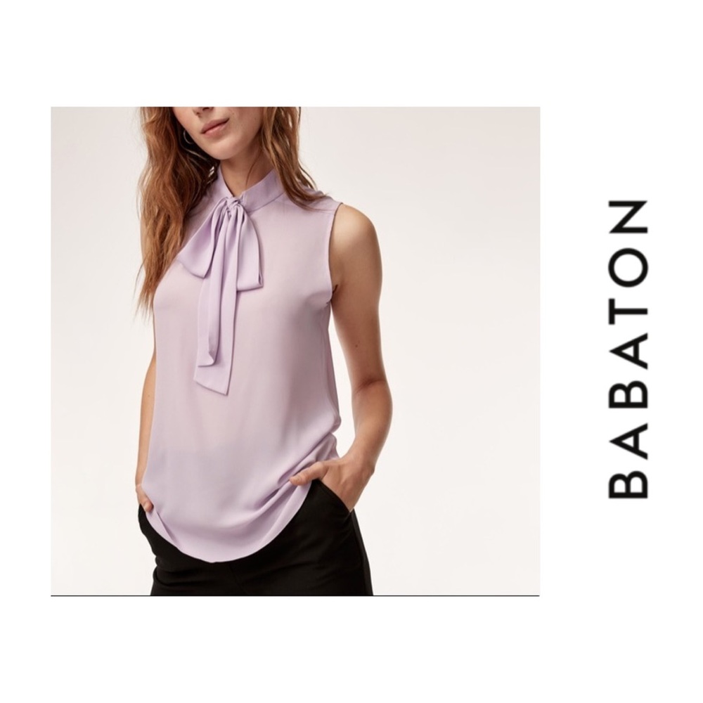 Babaton Lilac Sleeveless Tie-Neck Blouse